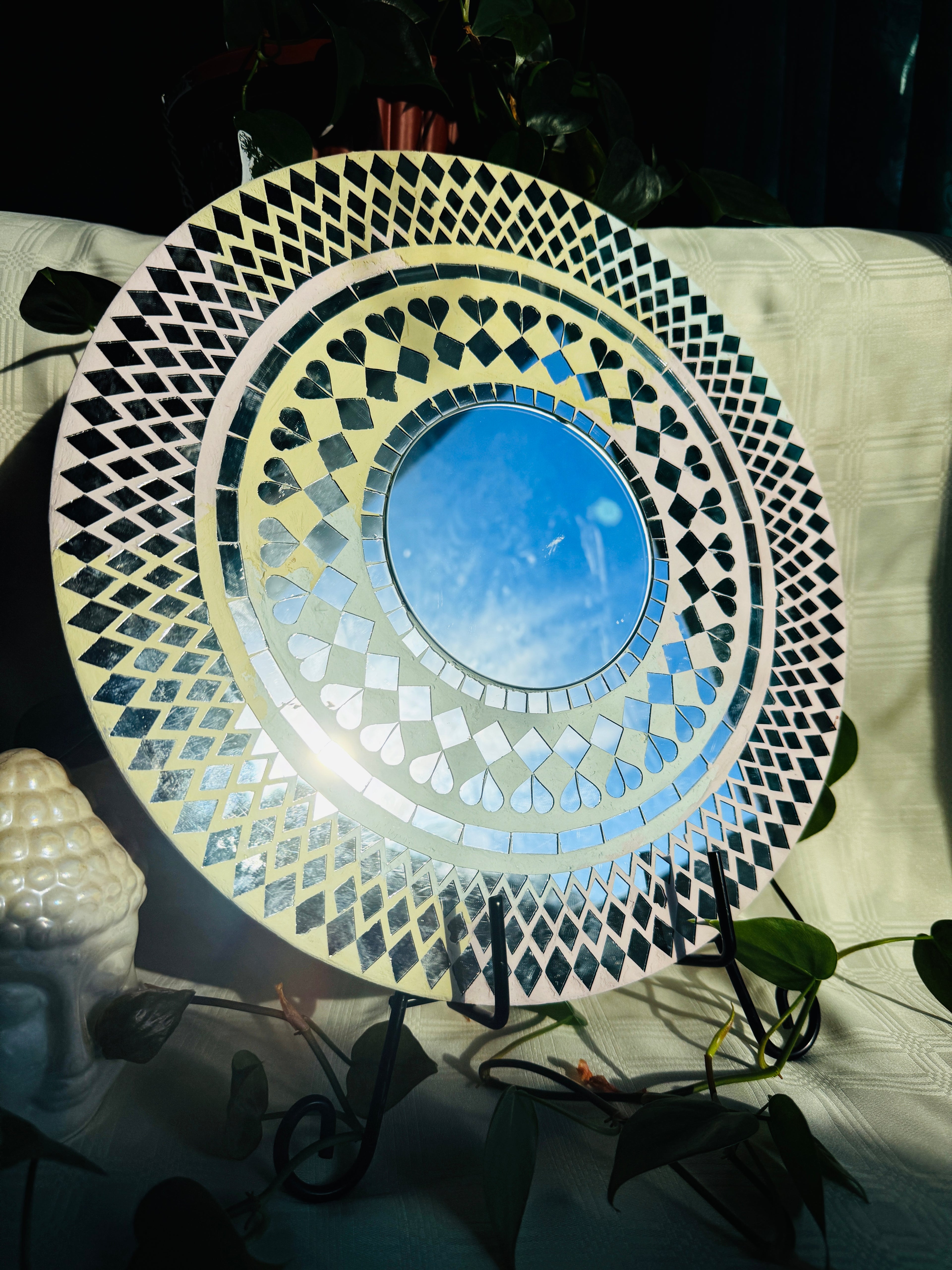 Round mosaic mirror