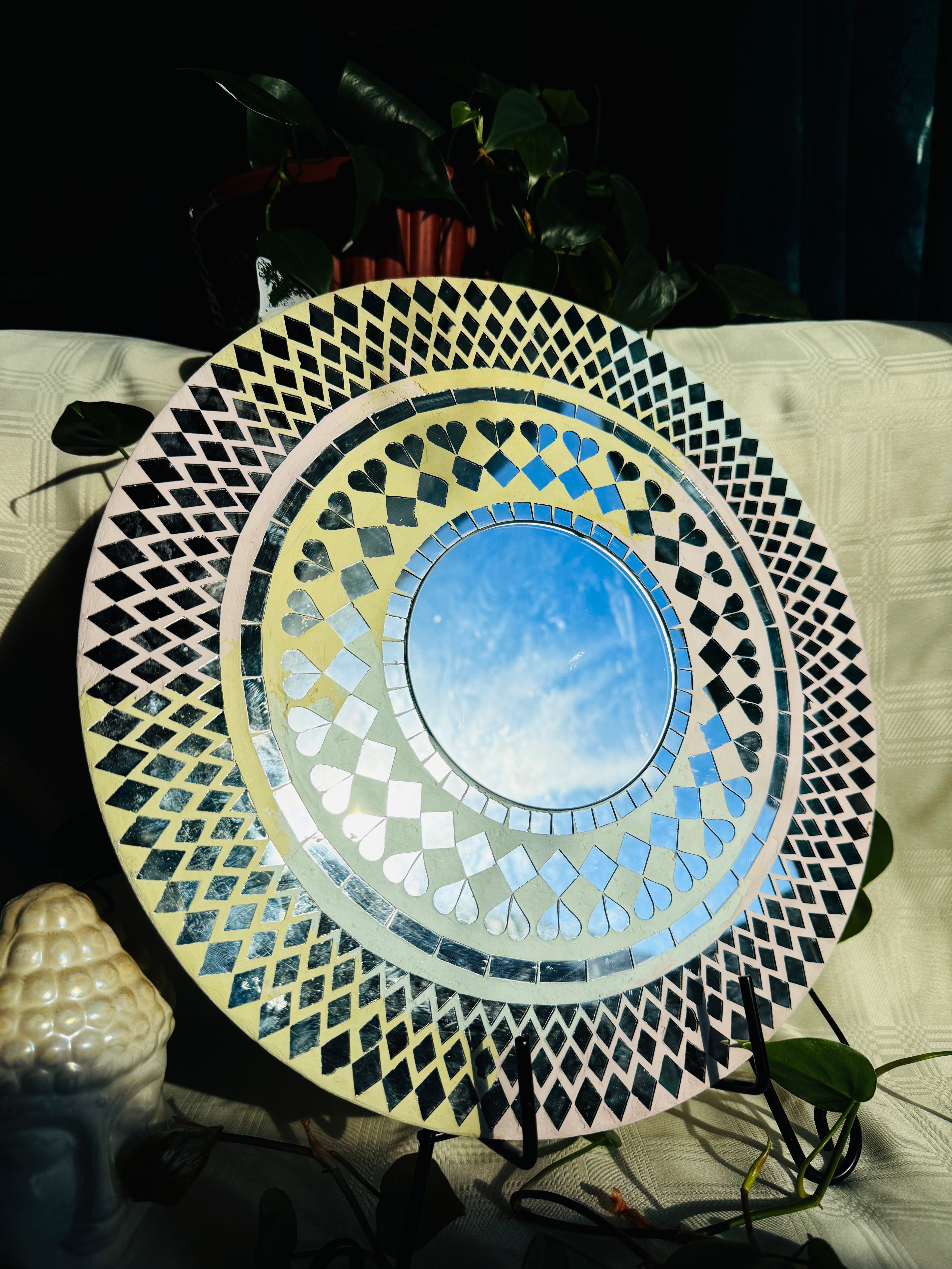 Round mosaic mirror